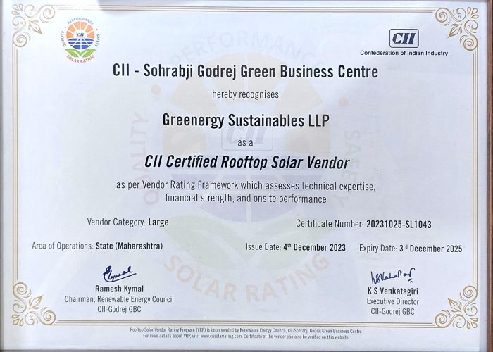 CII-Certification as Certified Rooftop Vendor to GSL